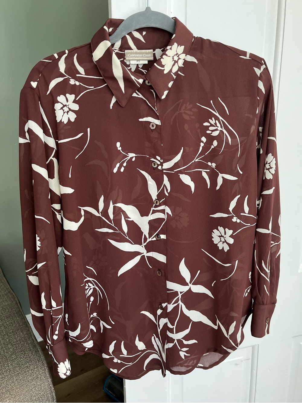 Coldwater Creek Long Sleeve Sheer Blouse Floral